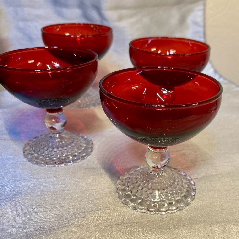 4 Anchor Hocking Ruby Red Boopie Glasses, Royal Red Berwick, Fire King Sherbet